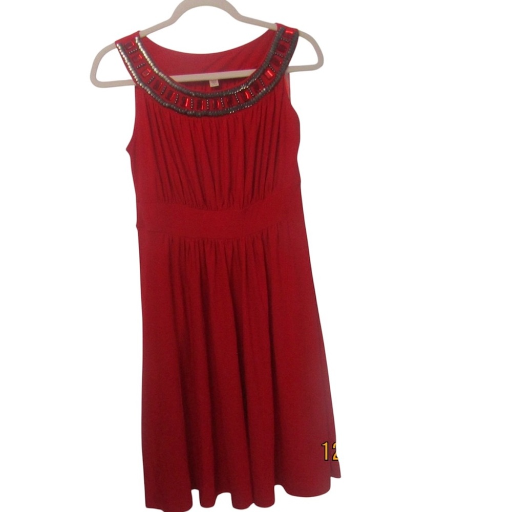 Haani  Women M Red Formal Kids Dress with Embellished Neckline sleeveless
